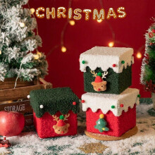 (Red  green) Christmas Velvet Gift Box Christmas Eve Gift Box Gift for Kids 13.5 x 13.5 x 12.5 cm