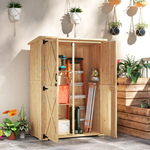 Outsunny Outsunny Wooden Tool Storage Cabinet with Double Doors, Natural