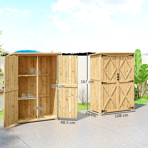 Outsunny Outsunny Wooden Tool Storage Cabinet with Double Doors, Natural 1