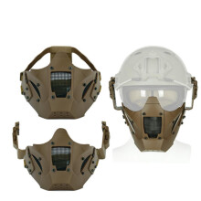 Tactical Mask Paintball Half Face Steel Mesh Mask for Iron Warrior with Double Band Protective Cover in Tan Color