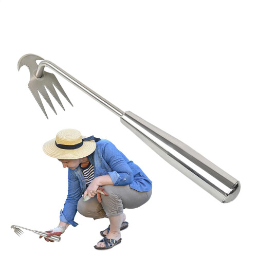 Grass Puller, Manual 4 Teeth Crab Grass Removal Tool, 40 Cm Removable Handle for Yards and Gardens