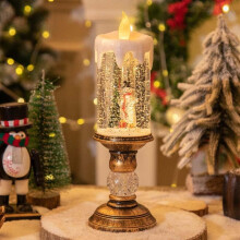 Christmas Snow Globe Candle Decorations, Flameless Lighted Glitter Lantern, Water Spinner Design for Home Office Decor