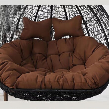 Outdoor Waterproof Rattan Double Hanging Cushion Hammock for 2 People, Medium Size M, Removable Washable Pillow Cover