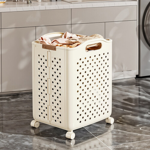 Living And Home Foldable Laundry Basket with Wheels