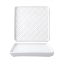 Party Plate Retro Square Plaid Ceramic Plate for Home Kitchen Breakfast Dessert and Salad - Color B