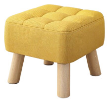 Stylish Small Solid Wood Stool with Breathable Fabric Seat, Space-Saving Design, 30x30x26 cm, Beige for Living Room