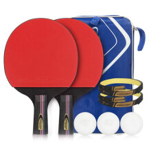 Table Tennis Bat Set 2 PC Beginner Ping Pong Paddle with 3 Balls and Racket Bag in Black Red Color
