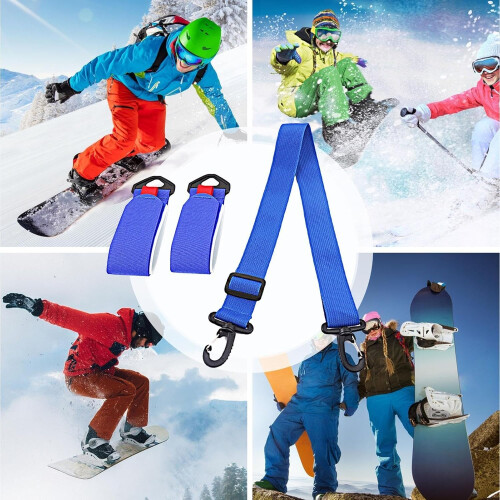 Snowboard Carrying Strap Blue, Adjustable Shoulder Strap for Snowboard and Ski Poles, Durable Ski Boot Carry Strap 2