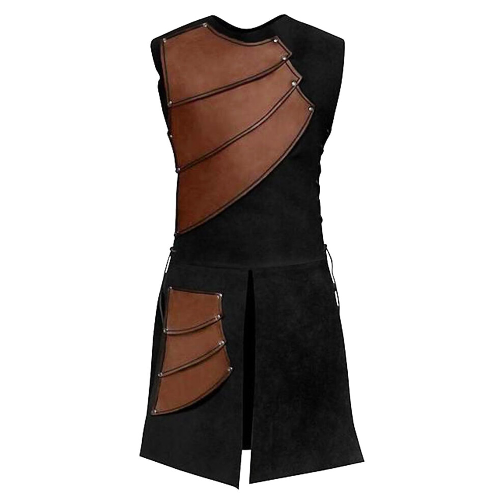Medieval Costume Men's Renaissance Leather Vest with Side Drawstring, Knight Patchwork Armor for Viking Pirate Cosplay