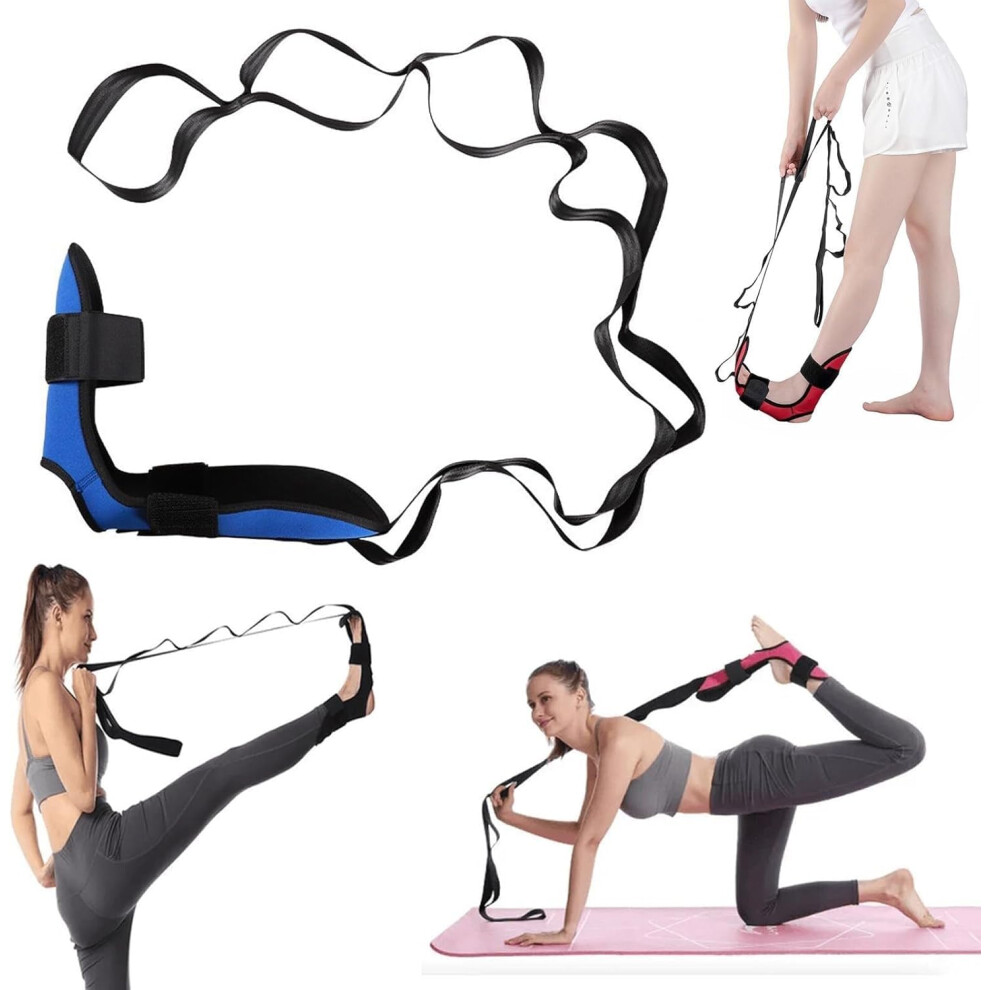 Blue Stretch Strap With Loops And Removable Foot For Calf, Thigh, Foot Stretching, Plantar Fasciitis Relief,