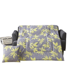 Travel Blanket 2-in-1 Cushion Quilt 100x150cm Grey Yellow Foldable Pillow Thin Patchwork Design for Home and Office