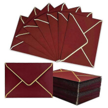 100 PCS A7 Burgundy Invitation Envelopes with Gold Border, 5x7 Inch