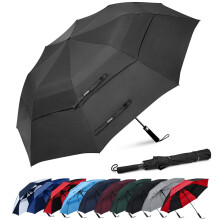 62 Inch Portable Golf Umbrella Automatic Open Double Canopy Windproof Waterproof Black Sports Umbrella