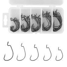 55 Piece Fishing Hook Set - Offset Worm Jig Hooks, Dropshot Hooks, Saltwater Fishing Accessories, 5 Sizes Available
