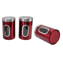 Frascos de almacenamiento de alimentos de acero inoxidable de color rojo, 3 piezas, compactos