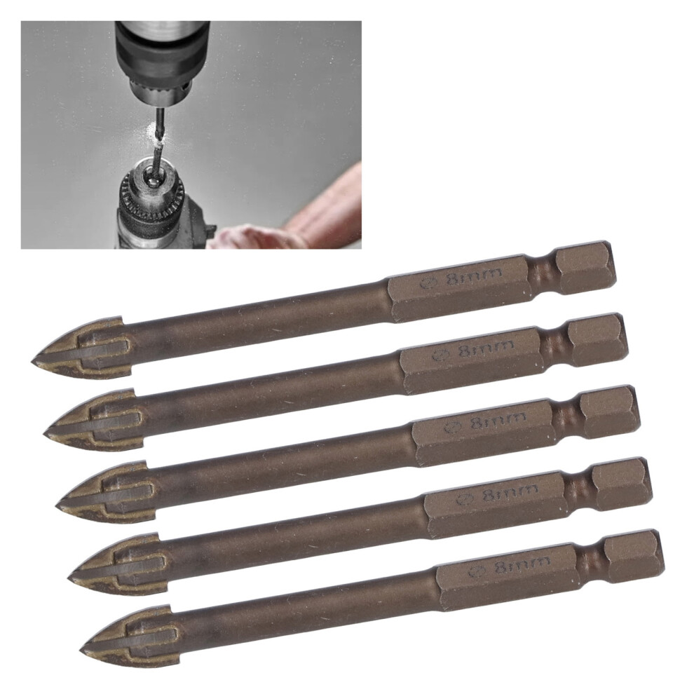 5Pcs Cross Drill Bits 1/4In Hex Shank, 8Mm Carbide Glass & Concrete Hole Opener 9371340253267