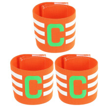 Football Captain Bracelet Pack of 3, Elastic Nylon Arm Bands for Youth and Adult Teams, Orange Color for Training