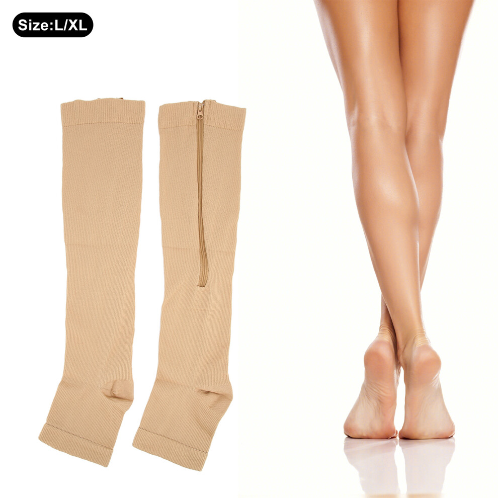 Nylon Compression Stockings Zipper Open Toe Skin L/XL