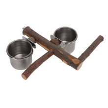Parrot Wood Stand with Stainless Steel Food Bowl Bird Cage Feeder Set