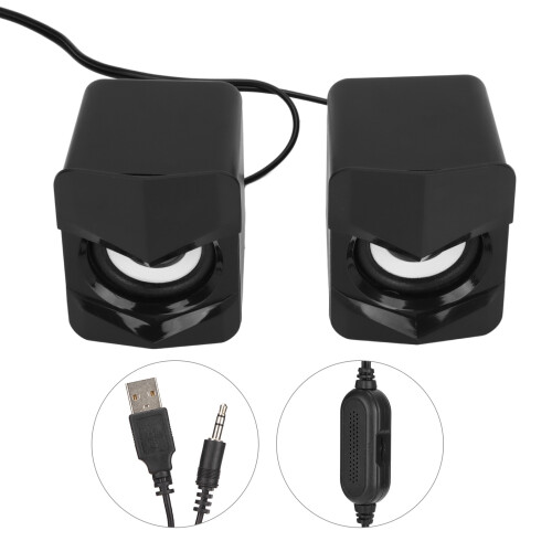 Modelo USB Mini 2.0ch Altavoz con cable ABS Negro 1