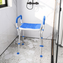 (Blue) HOMCOM Rust-Free Aluminium Bath Chair with Adjustable Height