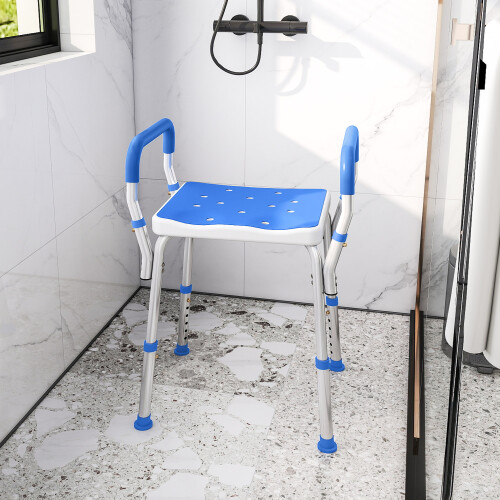 Homcom (Blue) HOMCOM Rust-Free Aluminium Bath Chair with Adjustable Height