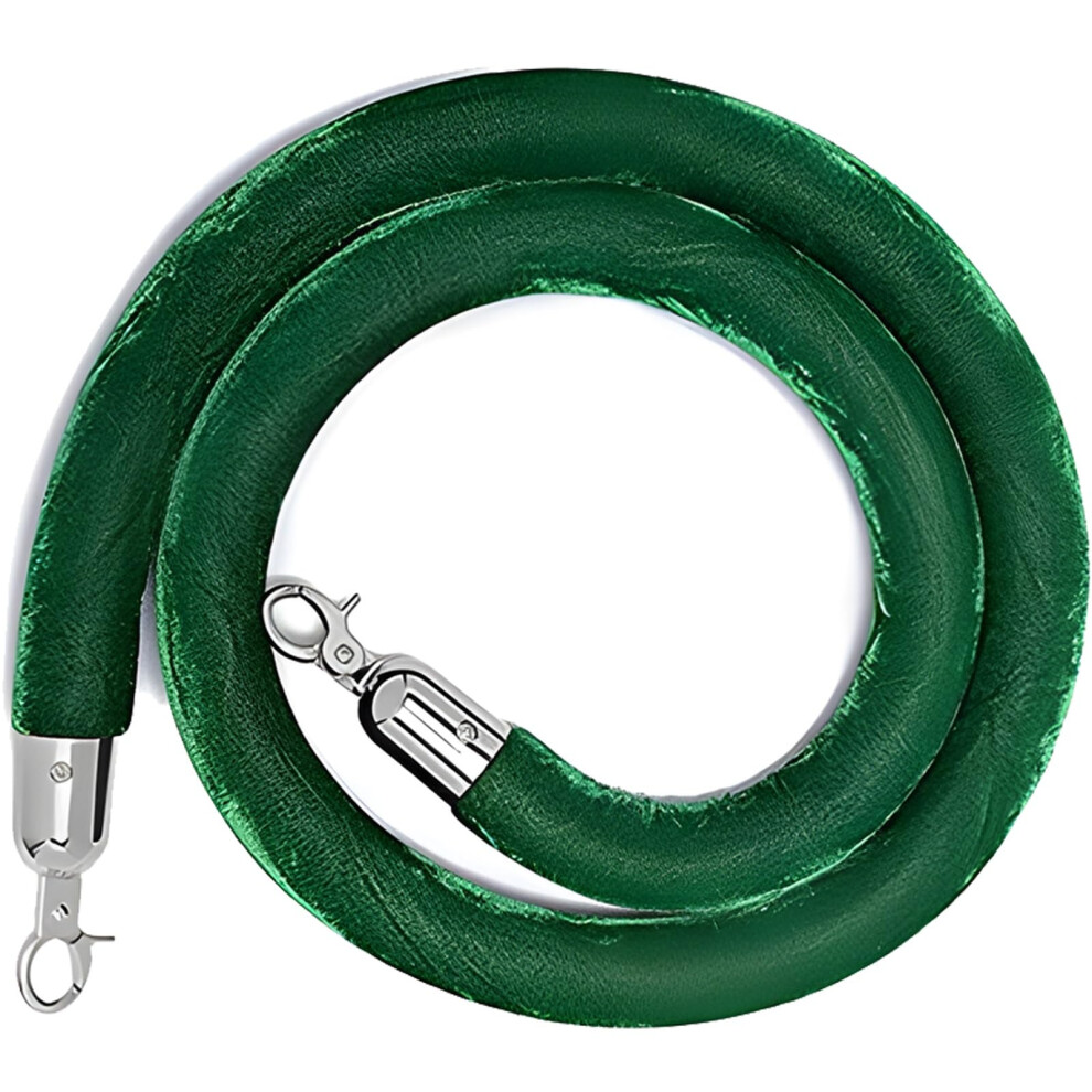 Velvet Barrier Rope 1.5M With Polished Silver Hooks, Queue Dividers For Hotels And Theatres, 5 Colors Available, Green 6276012402802