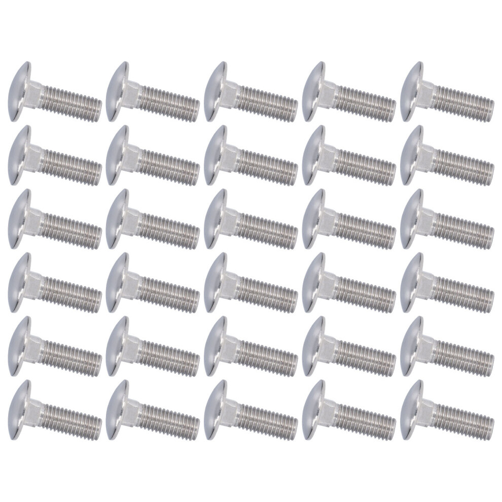 30Pcs M10x30 A2-70 Stainless Steel Carriage Bolts With Square Neck 9301340270001