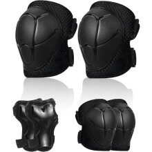 Knee Pads Children's Protectors Set for Boys and Girls Ages 3-12, Black Knee and Elbow Pads, Durable Safety Gear