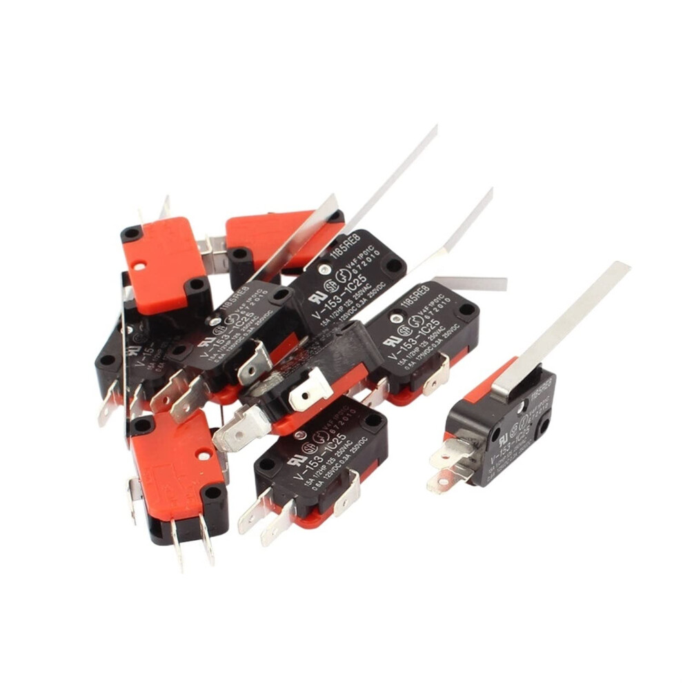 27 X 16 X 10 Mm Spdt Micro Switch V-153-1C25, 10 Pack, 3 Terminal Momentary Action, High Precision, Durable Design 6493810634239