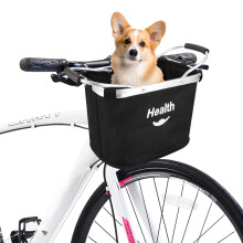 Foldable Front Bicycle Basket for Klickfix - Removable Aluminium Alloy Dog Carrier with Handlebar Adapter and Cable Tie