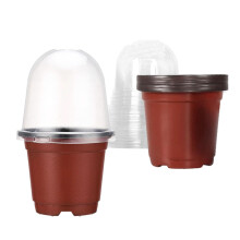 (Red Pots) 10Pcs Plant Nursery Pots with Humidity Dome for Mini Landscape Plants