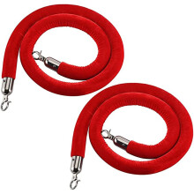 Säulenseile, Absperrseil for VIP-Warteschlangen, 2er-Pack Samt Sicherheitsseile 4.9ft/150cm Rot, Pfosten-Haken