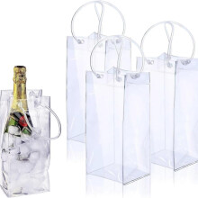 Pack of 3 Wine Cooler Cuffs - Portable Foldable Transparent PVC Bottle Coolers for Champagne and Wine Bottles