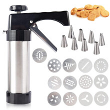 Pastry Press Stainless Steel Cookie Press Set with 8 Stencils 8 Nozzles Portable Baking Syringe for DIY Pastry Decorating