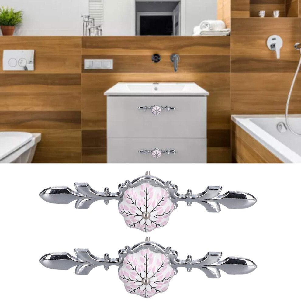2Pcs Ceramic Cabinet Knobs Set, Flower Pattern, 4.1Cm Durable Handles 8411340291836