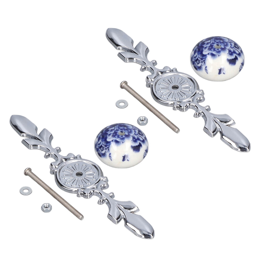 2Pcs Ceramic Cabinet Knobs Blue And White 4.1Cm Modern Decor 9451340291855