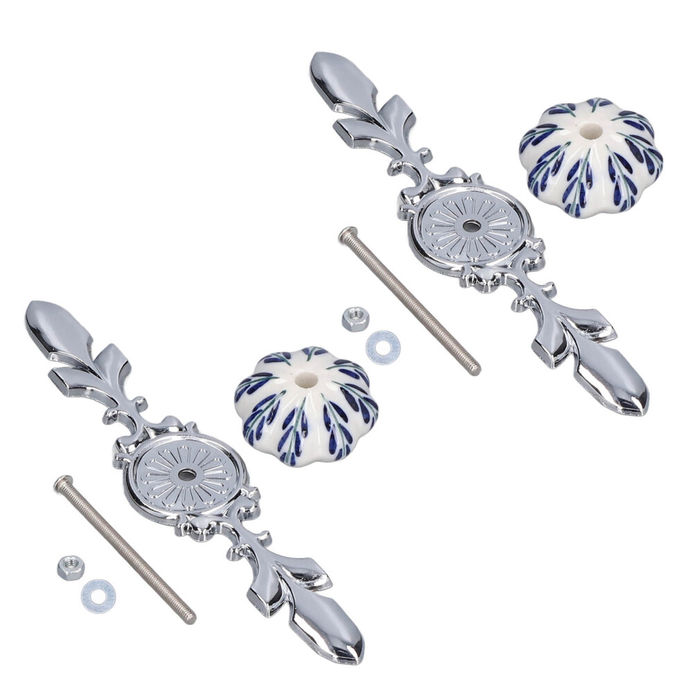 2Pcs Set Modern Ceramic Cabinet Handles 1061D Blue & White Porcelain Knobs 8441340291864