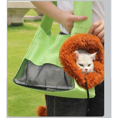 (L)Pet carrying bag for taking cats out, single shoulder bag green 1