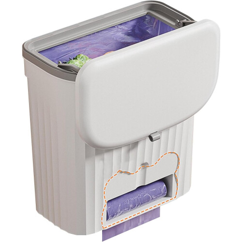 Kitchen Bin with Lid - Waterproof Organic Trash Can, Wall-Mounted Hanging Waste Bin, Cream Plastic Compost Bin for Kitchen and Cupboard 2