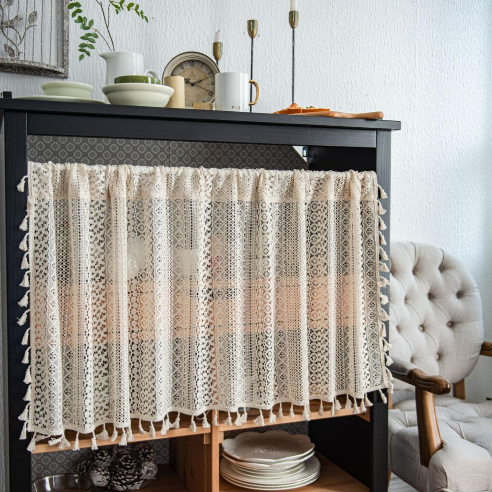 Net Curtain, Cotton Lace Embroidery Panel, Country House Style, Semi-Transparent Short Curtain 150 x 45 cm for Kitchen, Living Room, Bedroom-image-OPC-PJKBQJ7-NEW