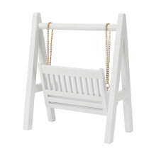 Columpio de madera en miniatura para casa de muñecas a escala 1:12 con cadena dorada - Blanco