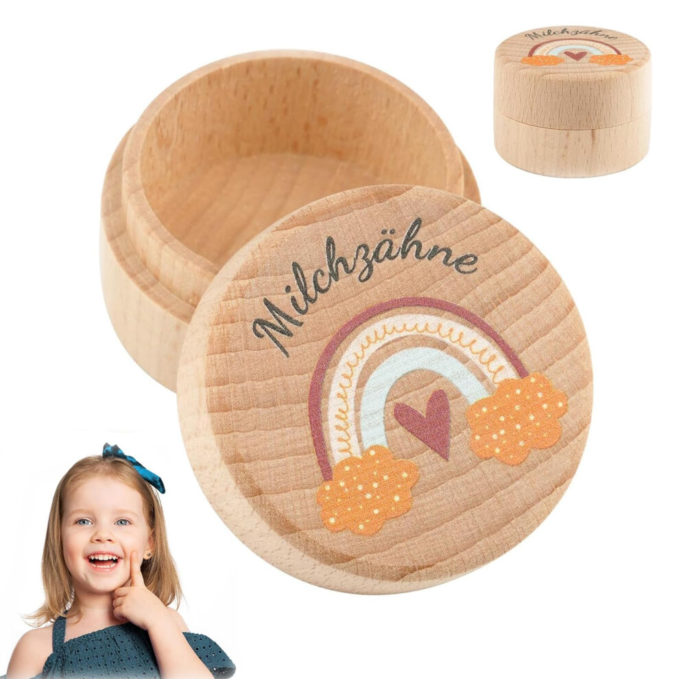 Tooth Box Milk Teeth Wooden Baby Tooth Keepsake Box for Boys and Girls with Cute Motif, Ideal Christening and Birthday Gift