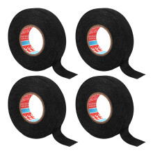 Textile Adhesive Tape Pack of 4, 19 mm x 15 m Black Self-Adhesive Fabric Tape for Wiring Harness, Car Repair, Motorcycle Insulation