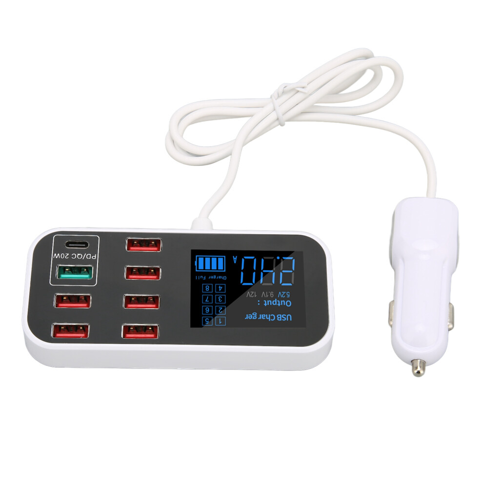 A9s+ Multi Device 8 Port 40W Fast Car Charger With Lcd Display 4961340308781