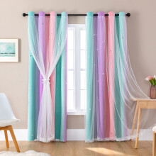 Curtains for Girls Bedroom Unicorn Princess Theme Room Darkening 63 Inch Long Pink Purple Green W52xL63cm