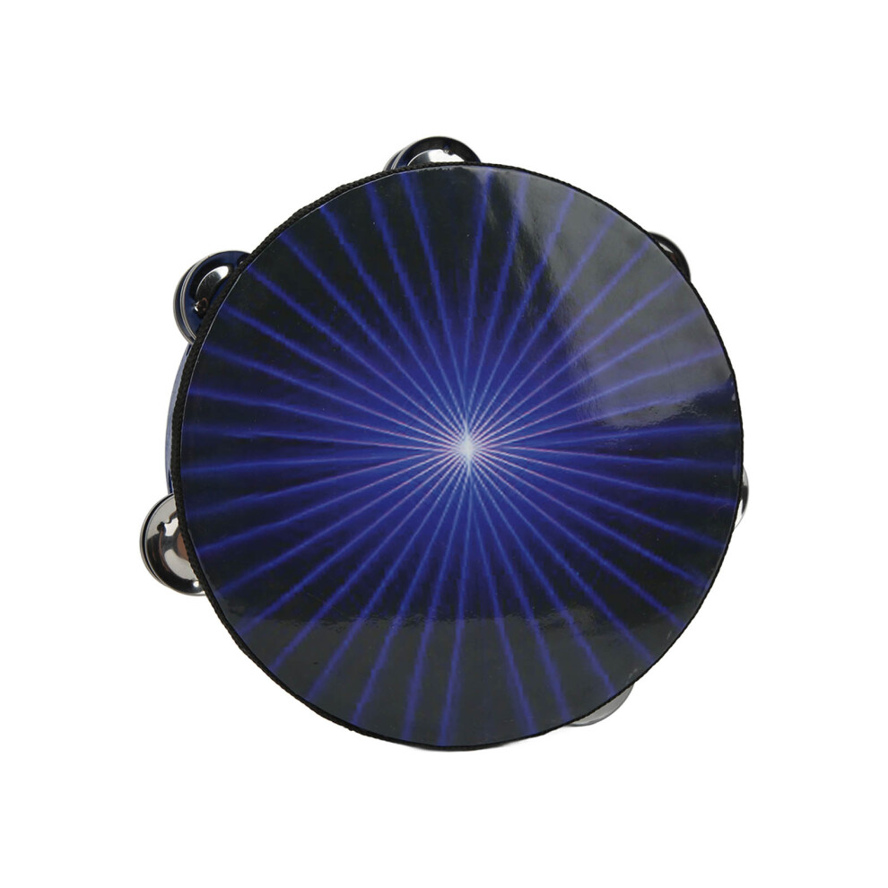 8in Blue Birch Handheld Tambourine with Jingles for Kids & Adults