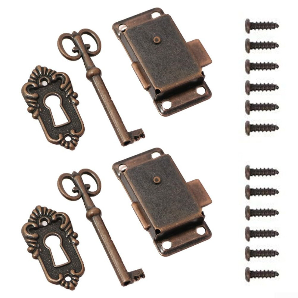Drawer Lock with Key, Vintage Style Cabinet Hardware, 2 Pieces, Ideal for Wooden Boxes and Storage Cabinets-image-OPC-PJKBXG5-NEW