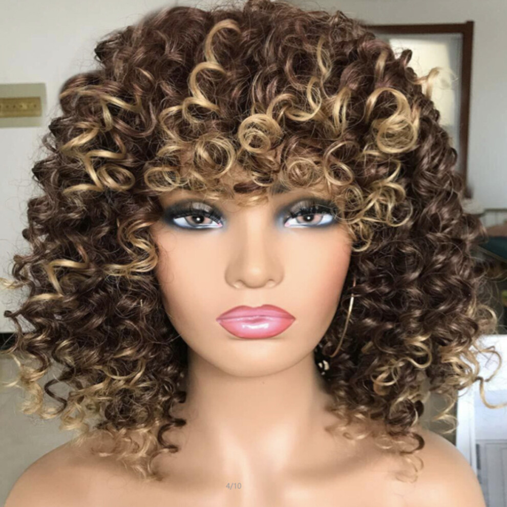 Unisex Black African American Short Curly Afro Wig With Bangs For Cosplay And Parties