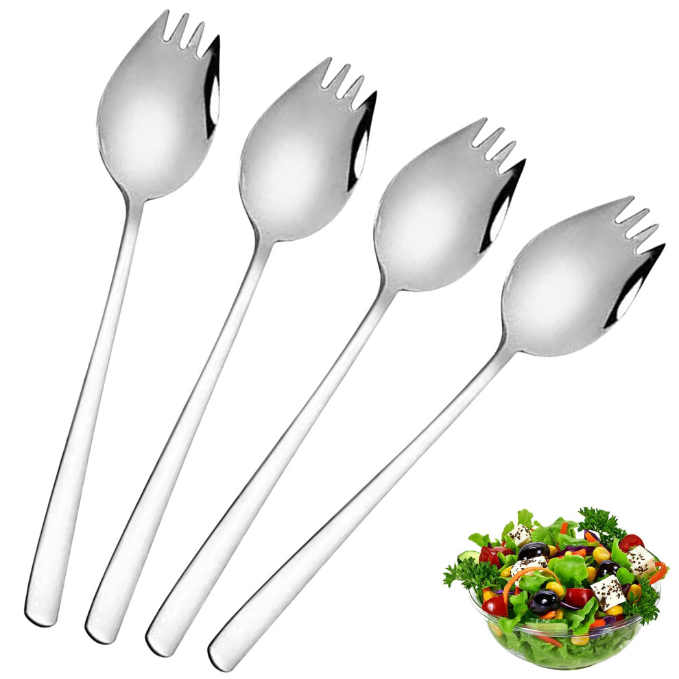 Stainless Steel Spork Set of 4, 19 cm 2-in-1 Fork and Spoon, Multifunctional Salad and Pasta Server for Camping and Travel-image-OPC-PJKBYPH-NEW
